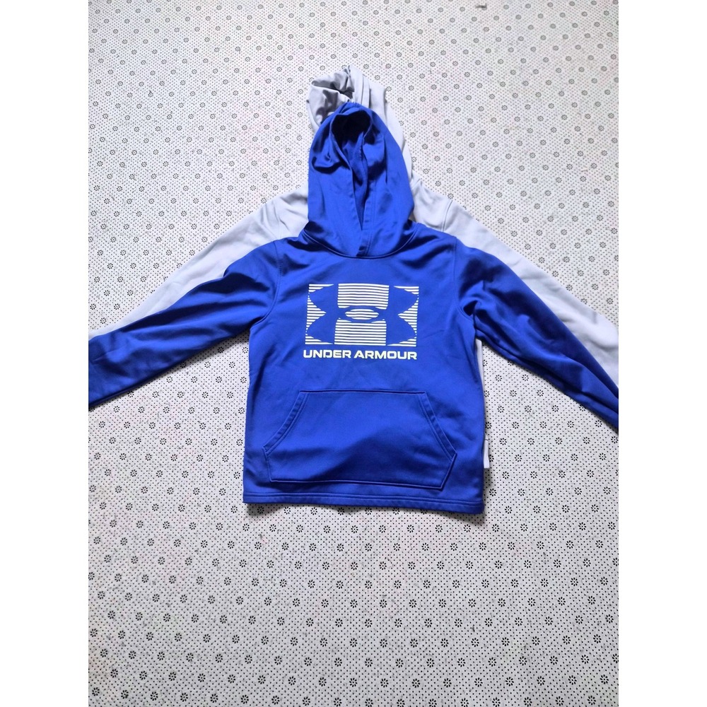 2 Under Armour ColdGear Hoodie Youth Medium Blue Logo Fleece Pullover Bundle‎
